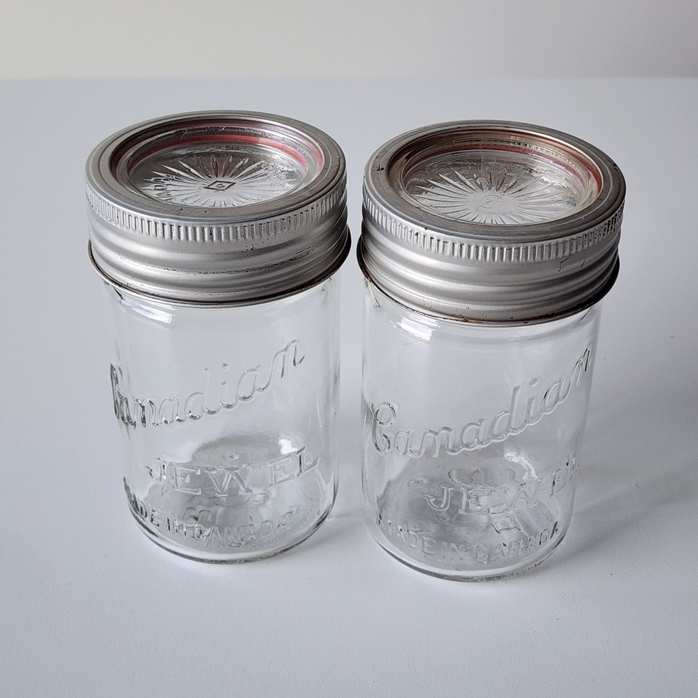 Canadian Jewel Canning Jars Glass Set of 2 5.5in Farmhouse Pantry Storage VTG